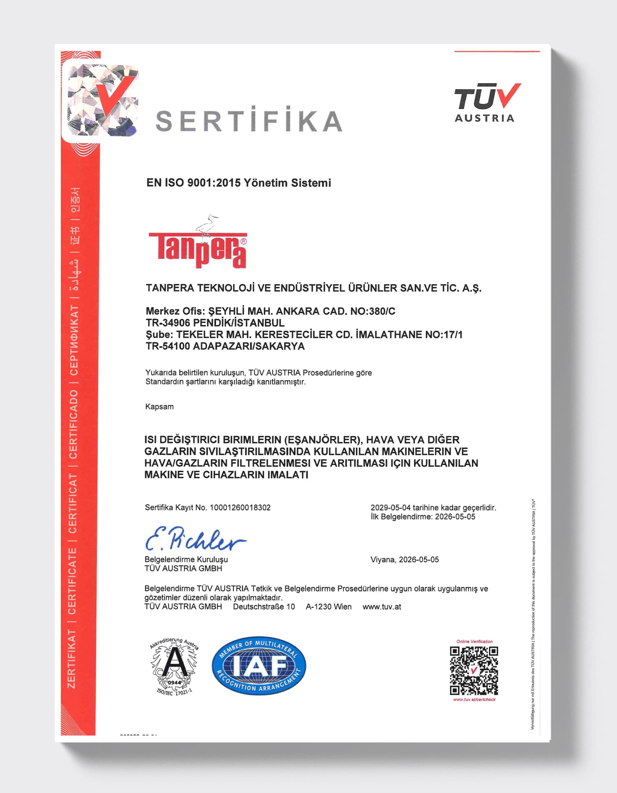 ISO 9001:2015 — заводы Gebze и Sakarya