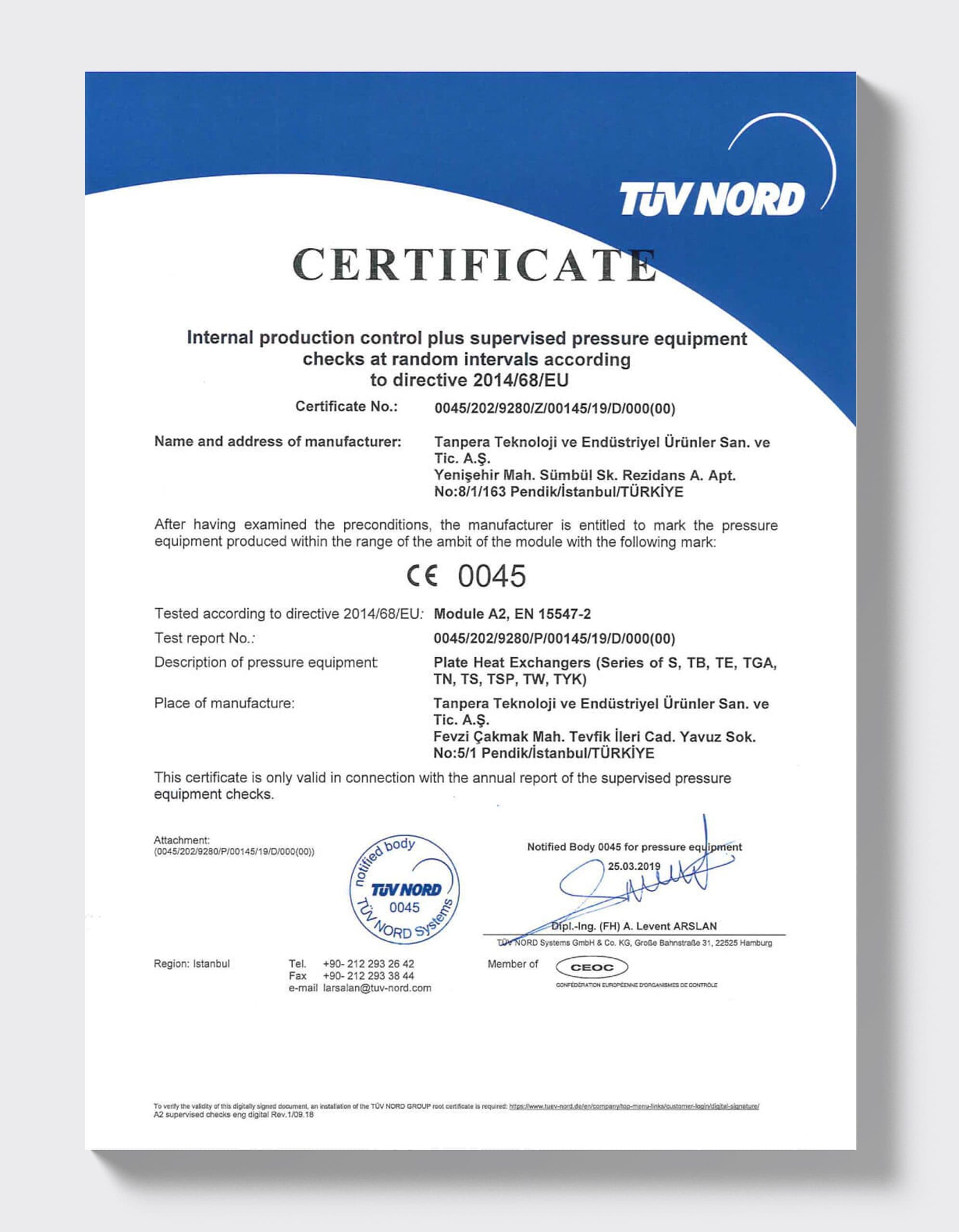 TÜV NORD — Пластинчатые теплообменники (2014/68/EU)